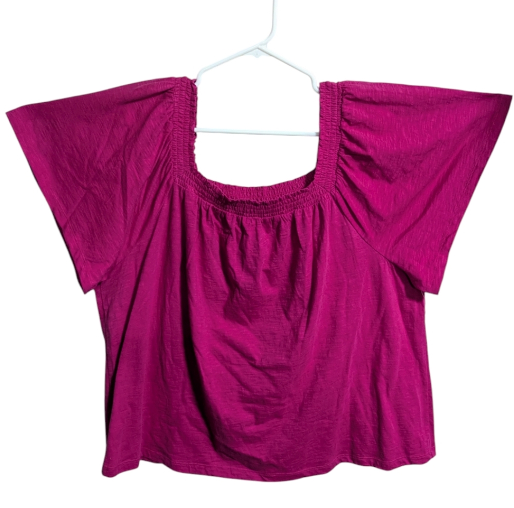 St. John's Bay Women's short sleeve top 2X smocking pink w-247